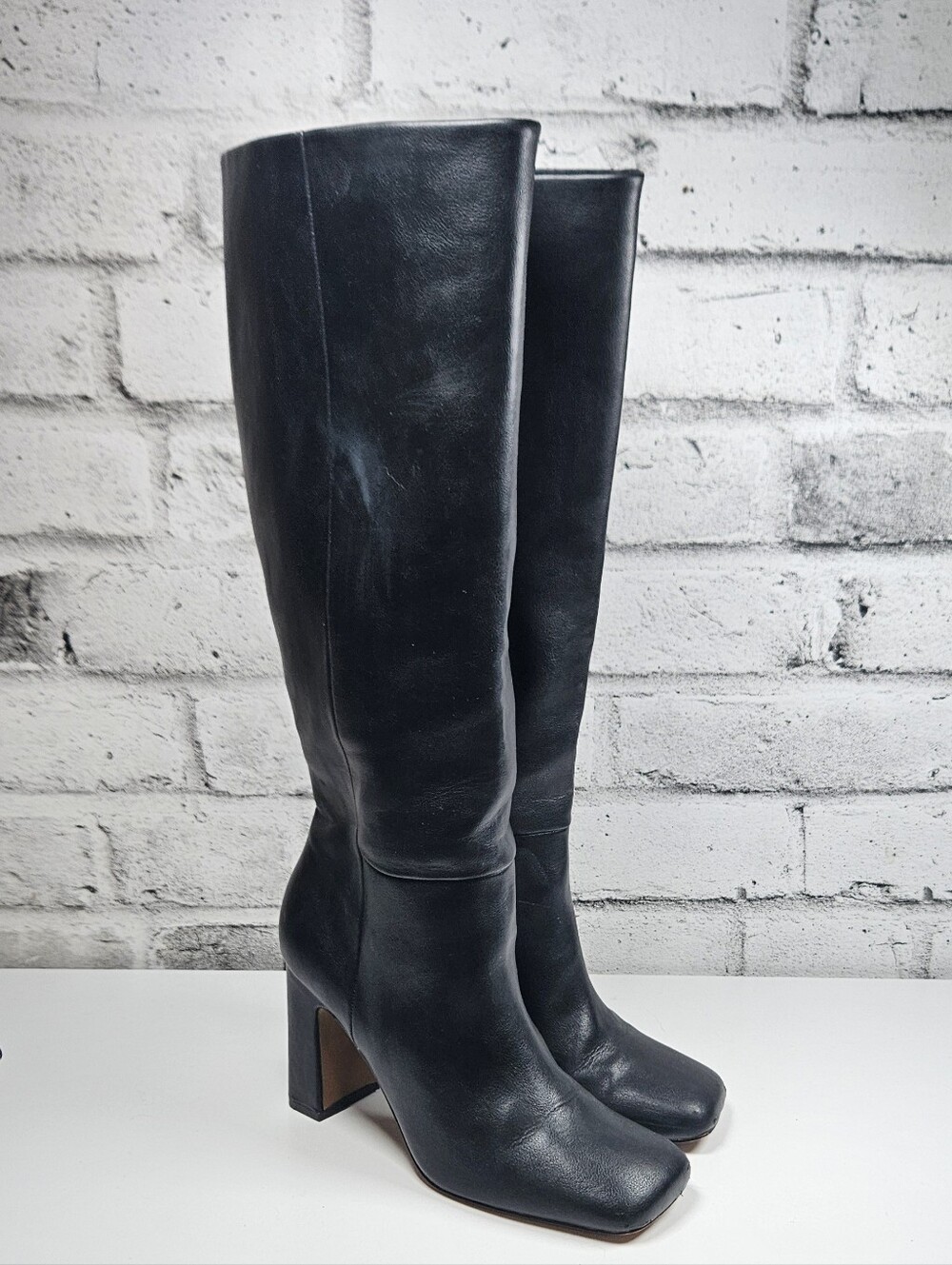 Call It Spring Womens Size 9 Black Knee High Leather Block Heel Boots